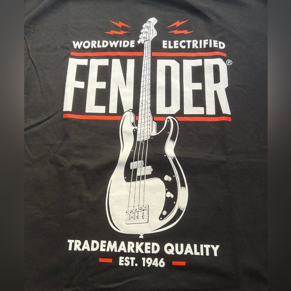FENDER Black Graphic Tee with a Fender Guitar Logo Unisex - Picture 7 of 11